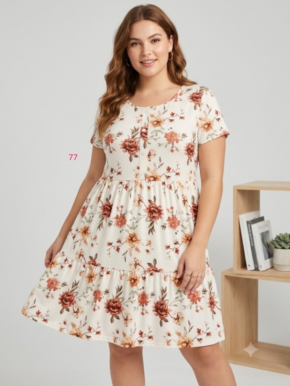 J for Justify Cream Floral Short Sleeve Tiered Dress